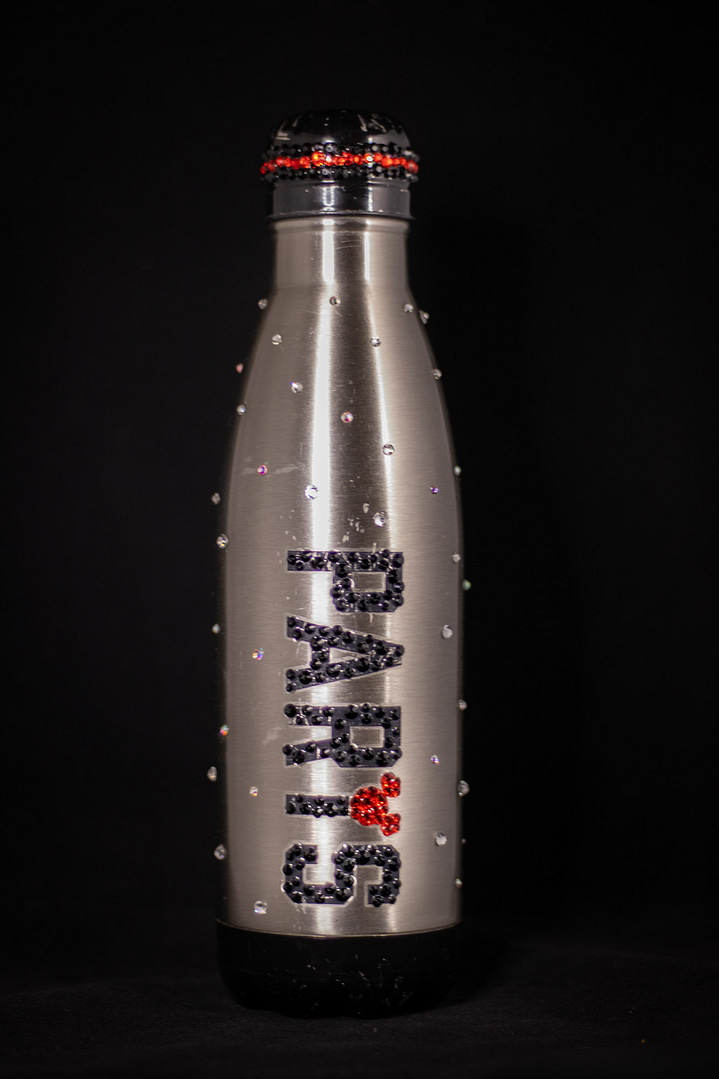 Paris custom rhinestoned water bottle