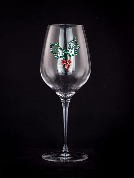Rhinestoned Holly Glass
